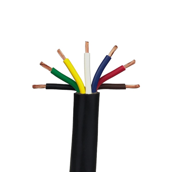 7 Conductor Trailer Cable, 14 AWG GPT, Color Coded PVC Wires with Outer Jacket, 1.5' Length